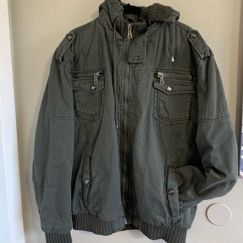 Maximos Men's Sherpa Lined Sahara Hooded Multi Pocket Bomber Jacket size XXL